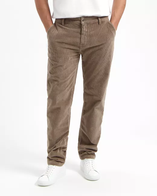 KUYICHI - Pantalon chino taupe en velours côtelé