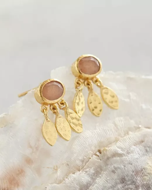 Expressive Rose Quartz Gold Plated Earrings